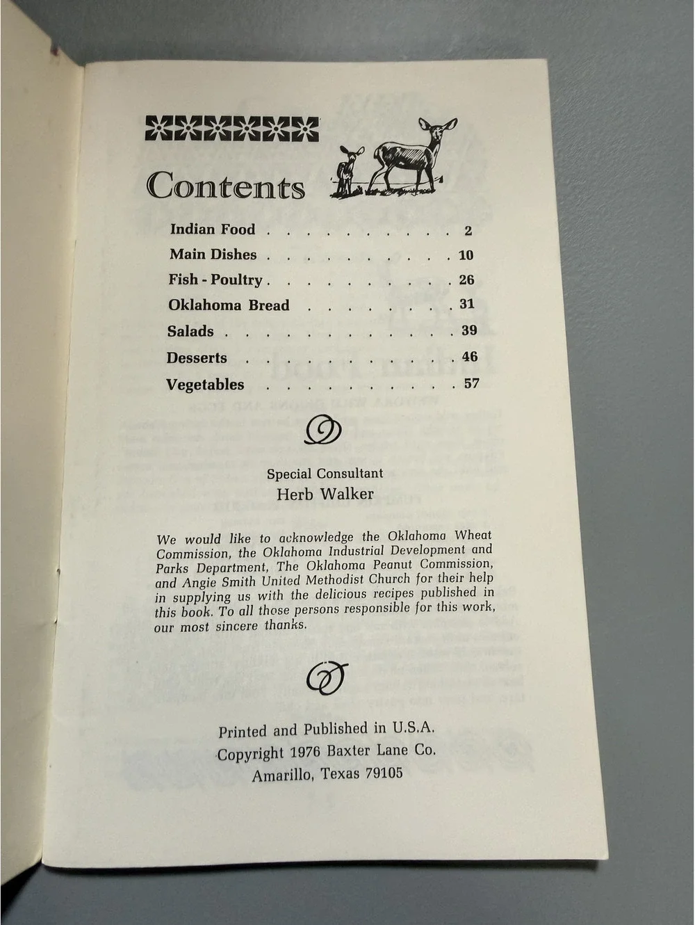 Oklahoma Cookin' 1976 Baxter Lane Vintage Native American Regional Recipe Book